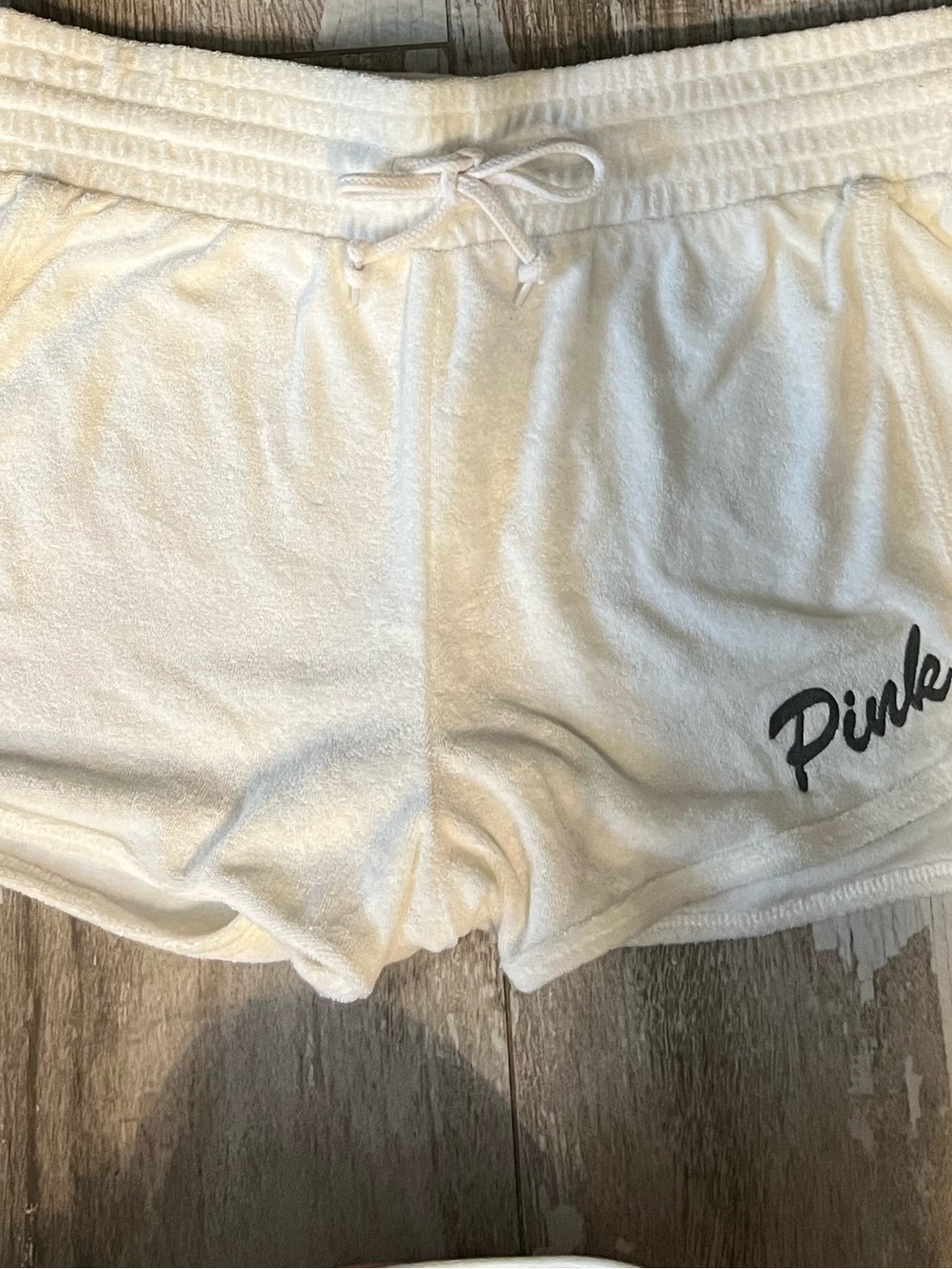 EUC!PINK💗VS SET(L)!Terry Cotton Varsity White Short&LOGO Black Floral Sport Bra! - Picture 7 of 10